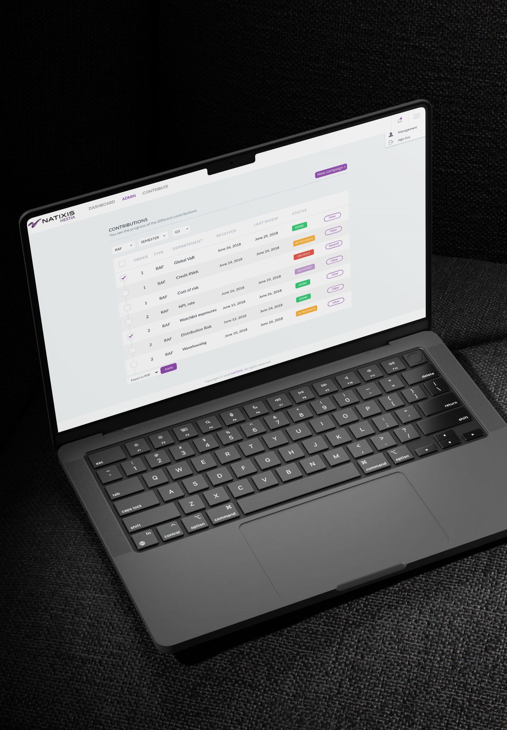 Hestia dashboard